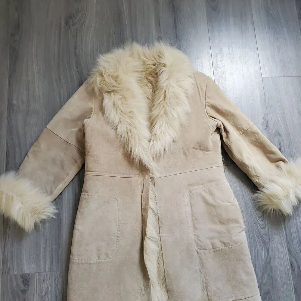 Vintage Penny Lane Coat Women's Large Long Leather Fur Boho Classic 90s Y2K - Picture 3 of 16